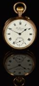JW Benson 9ct gold keyless winding open faced pocket watch with inset subsidiary seconds dial, blued