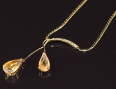 UnoAErre Italian 18ct gold necklace set with pear cut citrines and diamonds, 9.5g