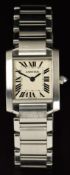 Cartier Tank Francaise wristwatch ref. 2384 with blued hands, black Roman numerals, silver dial,