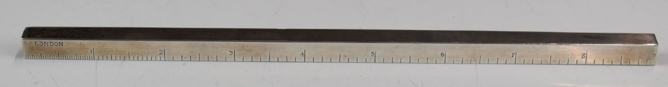 Victorian hallmarked silver novelty ruler, calibrated to 9 inches and stamped London, hallmarked for
