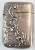 Russian silver vesta case with embossed decoration, bearing maker's mark for Fabergé, length 5cm,