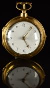 George Lenis of London pair cased pocket watch with gold hands, black Arabic numerals, white dial,
