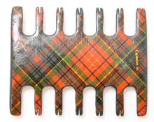 Sewing, needlework and embroidery interest Mauchline ware tartan comb shaped thread winder for