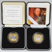 Two Royal Mint silver proof piedfort coins, comprising 1999 Rugby World Cup £2 and 2004 200th