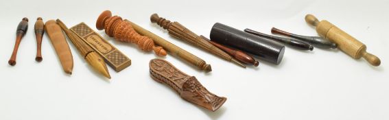 A collection of sewing, needlework and embroidery items, to include needle cases including a bean