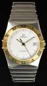 Omega Constellation gentleman's wristwatch with date aperture, luminous hands, white dial, back