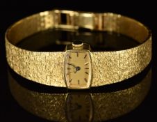 Zodiac 18ct gold ladies wristwatch with black hands, baton hour markers, gold dial and mechanical