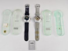 Two Swatch Irony Scuba 200 diver's wristwatches Hydrospace YDS1006 and Zampika YDS4003, both in