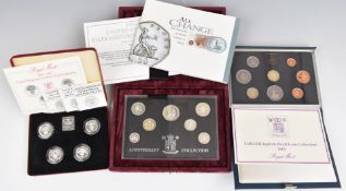 Three sets of Royal Mint silver proof coins comprising a 1984-1987 UK £1 collection, a 1996