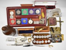 Collectables including bevelled glass jewellery casket, inlaid boxes containing bosun's whistles,