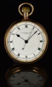 Thomas Russell & Son of Liverpool 9ct gold keyless winding open faced pocket watch with blued hands,