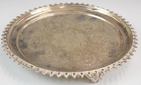 Victorian hallmarked silver salver or tray with engraved decoration and pierced decoration,