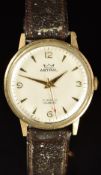 Smith Astral 9ct gold gentleman's wristwatch with gold hands and hour markers, silver dial and 17