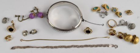 A silver bracelet, silver bangle (Birmingham 1937), 9ct gold bracelet (0.5g), Monet earrings, etc