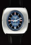 Sicura (Breitling) gentleman's wristwatch with date aperture, red and blue hands, white baton hour