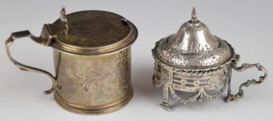 Victorian hallmarked silver mustard with blue glass liner, London 1853, maker George John