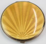 Art Deco hallmarked silver and yellow guilloché enamel compact, Birmingham 1935, maker Beddoes & Co,