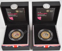 Royal Mint two cased London 2012 Handover to Rio silver proof £2 coins