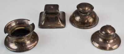 Hallmarked silver mounted glass inkwell together with another with tortoiseshell top, marked