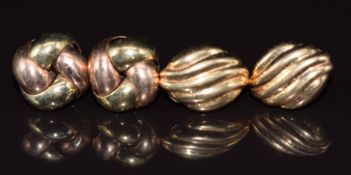 Two pairs of 9ct gold earrings, one a pair of bi-coloured knots, 3.4g