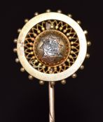 Victorian yellow metal stick pin set with an old cut diamond