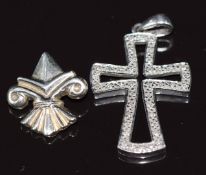 A 9ct gold cross pendant set with diamonds and a 9ct gold pendant, 4g