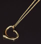Tiffany & Co 18ct gold heart pendant signed Elsa Peretti, with original chain, 7.2g