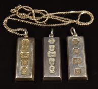 Three silver ingots and a silver chain, 93g