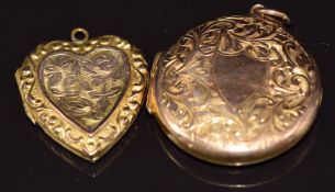Two c1900 9ct gold back and front lockets with engraved decoration