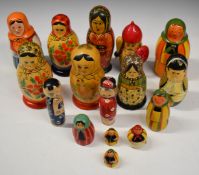 Collection of Russian dolls c1930s onwards, some with labels 1950s, tallest 19cm