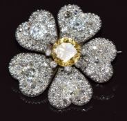Late Victorian white gold trembler brooch set with a natural yellow diamond of approximately 2.