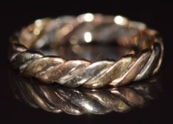 A 9ct gold tri-coloured rope twist design ring, 2.5g, size M