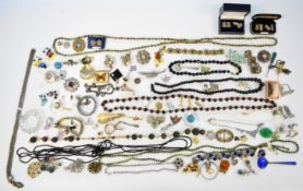 A collection of costume jewellery including Empire bracelet, micro mosaic bracelet, carved jet