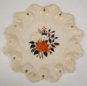 Pietra dura platter formed as a leaf with floral decoration to centre, diameter 29cm