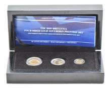 Hattons of London 2019 three coin / four sided proof gold sovereign set comprising full sovereign,