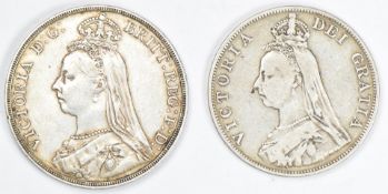 1890 Queen Victoria Jubilee head crown and an 1887 double florin