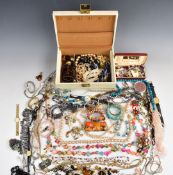 A collection of costume jewellery including beaded necklaces, watches including Monet, Swarovski,
