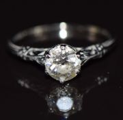 Edwardian / Belle Epoque platinum ring set with a diamond of approximately 0.7ct in a filigree