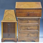 A collection of miniature / apprentice chests of drawers or collector's chests, stationery box,