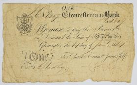 Gloucester Old Bank 1814 provincial Georgian one pound banknote, serial number 1309, for Charles