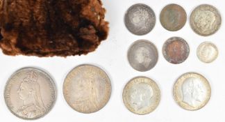 A quantity of UK silver coinage comprising 1889 Queen Victoria Jubilee crown VF and 1887 double