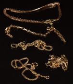 Five 9ct gold bracelets, 12g