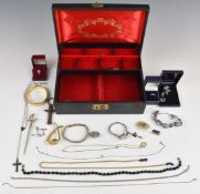 A collection of jewellery including two 9ct gold rings (3.8g), silver St Christopher, silver ring,