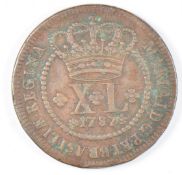 1787 Brasil Maria I 40 Reis copper cartwheel type coin