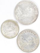 1887 Queen Victoria Jubilee head crown together with an 1887 double florin and florin, NVF-EF