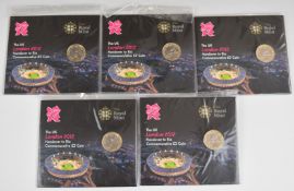 Royal Mint five uncirculated and sealed London 2012 Handover to Rio Commemorative £2 coins