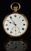 Rolex 9ct gold keyless winding open faced pocket watch with inset subsidiary seconds dial, blued