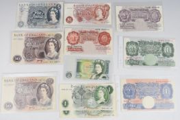 Bank of England banknotes comprising two John Page £10, Jasper Hollam £5, five various £1 notes