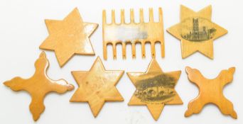 Sewing, needlework and embroidery Mauchline ware thread winders including a rare comb example for St