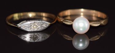 An 18ct gold ring set with a diamond in a platinum setting (1.1g) and a 9ct gold ring set with a